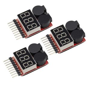 3PCS Lipo Battery Checker Module RC Lipo Battery Voltage Detector with Adjustable Low Voltage Buzzer Alarm and LED Indicator for 1S-8S Iithium Battery