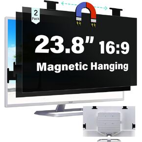 2 Pack Magnetic Computer Screen Privacy Shield 23.8 Inch 16:9 Hanging Monitor Anti-glare & Privacy Filters Eyes Protection 23.8in Removable Protector Desktop Security Filter Dust-free Film