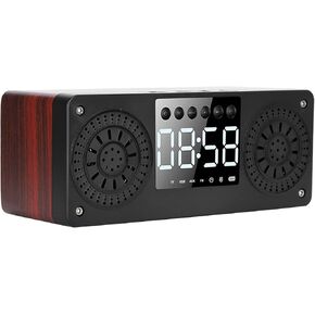 Mini Digital Alarm Clock Speaker, Portable Multifunctional Horn with Radio and Dual Stereo Sound Speakers, Outdoor Rechargeable Portable Speaker for 5.0 (Mahogany Grain)