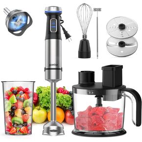 Ganiza Immersion Blender 7 in 1 Hand Blender Max 1000W Heavy Duty Motor, 15 Speed and Turbo Mode Handheld Blender Stainless Steel Sitck Blender With 1500ml Food Processor and Other 6 Pieces