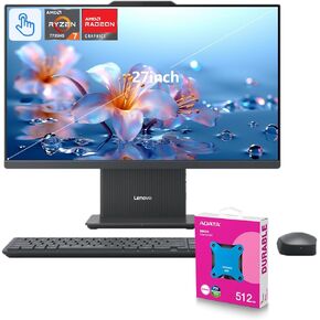 Lenovo 2025 IdeaCentre Next Gen Copilot AI Ready Business All-in-One, 27" FHD Touchscreen 100Hz, AMD Ryzen 7 7735HS, 64GB DDR5 RAM, 4TB SSD, Wi-Fi 6, Win 11 Home, Grey, ADATA 512 External SSD Bundle