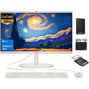 HP All-in-One Desktop Computer 2024, 21.5" FHD Display, 16GB RAM, 1TB Storage (512GB SSD+500GB External Drive), Intel Celeron Processor, Webcam, RJ-45, Keyboard & Mouse, Marxsol-DVD +/-RW, Win 11 Pro