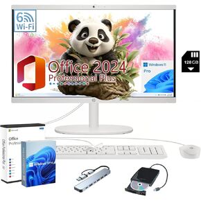HP All-in-One Desktop Computer - with Office 2024 Lifetime, 21.5" FHD Display, HD Webcam, WiFi 6, Intel Celeron J4025, Windows 11 Pro w/USB Hub(32GB RAM | 2TB SSD)