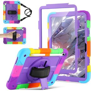 بالنسبة لـ iPad (A16) Case11 'Case11' (2025)/حالة الجيل العاشر 10.9 '' (2022) ، 360 درجة مع [حامي الشاشة وحزام قلم رصاص وحزام الكتف] علبة مقاومة للصدمات (أسود+أزرق)