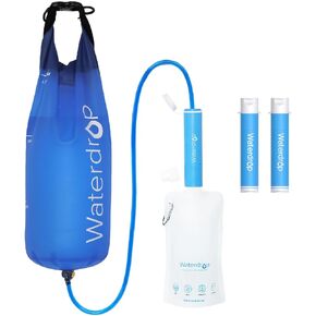 Waterdrop Water Filter Straw 3 Pack with Gravity Water Bag, Gravity Water Filtration System, Water Purifier Survival for Travel, Backpacking, 1.5 gal Bag, 0.1 Micron, 5 Stage Filtration