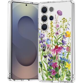 bicol for Samsung Galaxy S25 Ultra Case,Slim Clear Cover with Enhanced Camera Protection & Blooming Wildflower,Trendy Protective Phone Case for Women & Girls, Fashion Design