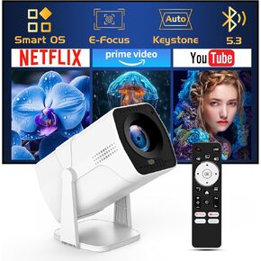 【Netflix Officially Licensed】TMY Smart Projector with Electric Focus & Auto Keystone, 1080P Movie Projector with WiFi and Bluetooth, 270° Rotatable Outdoor Projector for Phone/Laptop/HDMI/USB