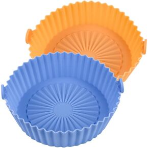 Air Fryer Silicone Liners 2 QT,Small Air Fryer Liner 2 Pack, Reusable Air Fryer Silicone Basket Bowl, Oven Accessories, Flammable Parchment Liner Replacement.(Blue Orange)