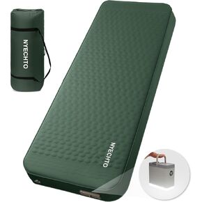 Self Inflating Sleeping Pad with Electric Pump, 4" Thick Ultralight Memory Foam Camping Mattress, Telescopic & Compact, Fast Inflate Insulated Camping Air Mats for Car Travel/Tent/Cot,Green