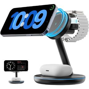 2025 Magnetic 3 in 1 Charger Stand ، مع ضوء ودود لـ iPhone 16 15 14 13 12 Pro Max Plus ، وشاحن Mag-Safe for Apple Watch و Air Pod 4 3 2 Pro ، هدية للرجال/النساء