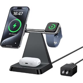 Charging Station for Multiple Devices Apple: Woruda 3 in 1 Magnetic Wireless Charger Stand for Mag Safe iPhone - Nightstand Charging Dock for iPhone 16 15 14 13 12 Pro Max Plus Apple Watch Airpods