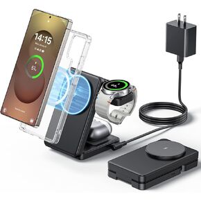 3 in 1 Magnetic Foldable Wireless Charger for Samsung, Fast Mag-Safe Charging Stand Station for Galaxy S25 S24 S23 S22 Ultra Plus/Z Fold/Flip 6/5, Galaxy Watch Ultra/6/5/Pro, Galaxy Buds/Pro