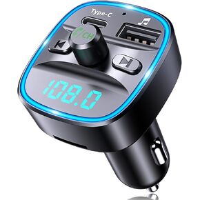 جهاز إرسال Bluetooth V5.0 FM للسيارة ، محول سيارة Bluetooth السريع من النوع C PD 20W مع استدعاء مجاني ، ودعم لمشغل موسيقى راديو FM.