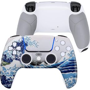 eXtremeRate Luna Redesigned The Great Wave Front Shell Touchpad Compatible with ps5 Controller BDM-010 020 030 040 050, Rubberized White Replacement Bottom Shell Cover Compatible with ps5 Controller