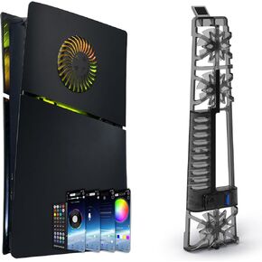DOBEWINGDELOU Cover Plates with RGB LED Light for PS5 Slim Digital Edition Console and Cooling Fan for PS5 Slim