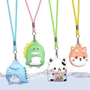 [4-Pack] Cute Case for AirTag Necklace Holder, 3D Cartoon Design Soft Silicone Cover for Air tag Waterproof Airtag Holder Hidden airtags Accessories for Toddler Child Teen with Key Ring, Adjustable