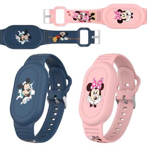 [2 Pack] Kids Wristband Compatible with Samsung Galaxy SmartTag2, Cute Cartoon Silicone Wristband for SmartTag 2 Holder, Full Coverage Hidden Accessories for Child(Dark Blue+Pink)