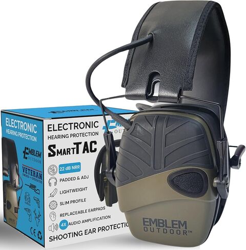 Emblem OD SmartTAC Electronic Shooting Ear Protection | Active Hearing Protection | Hunting Earmuffs for Hearing Protection | Kids Ear Protection for Gun Range | Tactical (Green) in Saudi Arabia