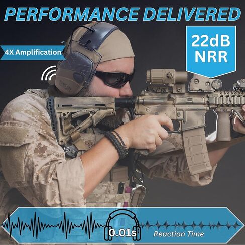 Emblem OD SmartTAC Electronic Shooting Ear Protection | Active Hearing Protection | Hunting Earmuffs for Hearing Protection | Kids Ear Protection for Gun Range | Tactical (Green) in Saudi Arabia