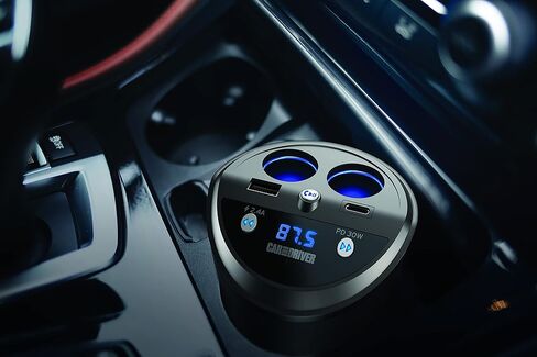 حامل كأس Smart Smart FM Smart FM مع Alexa و Google و Siri Assistant للسيارة مع موانئ مزدوجة USB A و USB-C PD Ports Fast Charging و Dual Scarette Sockets 12V in Kuwait