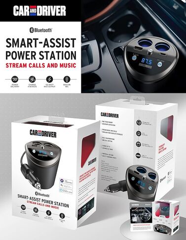 حامل كأس Smart Smart FM Smart FM مع Alexa و Google و Siri Assistant للسيارة مع موانئ مزدوجة USB A و USB-C PD Ports Fast Charging و Dual Scarette Sockets 12V in Kuwait