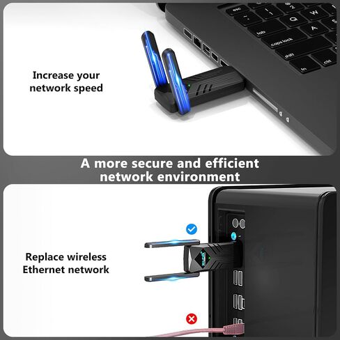 WiFi Adapter for Desktop PC, WiFi 6 AX1800 Mbps Long-Range Wide-Coverage Dual-Band 5G/2.4G USB WiFi Adapter Built-in Driver for PC Laptop Desktop Supports Windows 11/10/ 7 (Black) in Saudi Arabia