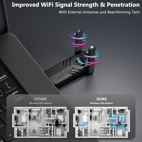 WiFi Adapter for Desktop PC, WiFi 6 AX1800 Mbps Long-Range Wide-Coverage Dual-Band 5G/2.4G USB WiFi Adapter Built-in Driver for PC Laptop Desktop Supports Windows 11/10/ 7 (Black) in Saudi Arabia
