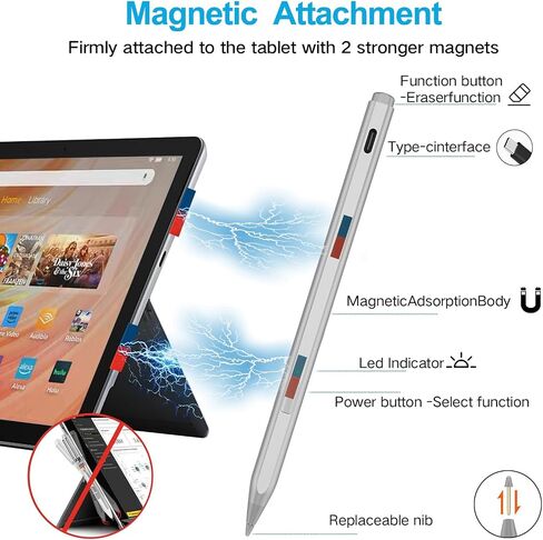 Amz Fire Tablet Pens Pen for Amazon Fire Max 11 (2023 الإصدار) و Amazon Fire HD 10 ، (13th Gen ، 2023 إصدار) ، قلم مع USB-C شحن سريع ، 4096 Control Control in Saudi Arabia