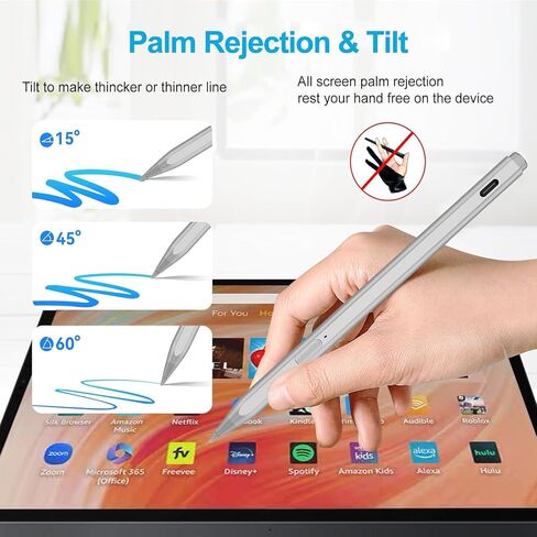 Amz Fire Tablet Pens Pen for Amazon Fire Max 11 (2023 الإصدار) و Amazon Fire HD 10 ، (13th Gen ، 2023 إصدار) ، قلم مع USB-C شحن سريع ، 4096 Control Control in Saudi Arabia