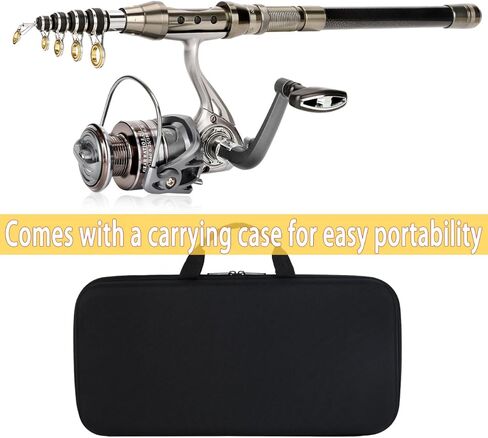 قضبان الصيد تلسكوبية كومبو قضيب ألياف الكربون مع بكرة الغزل محمولة معالجة العلبة خط الصيد الطعوم الاصطناعية والخطافات للسفر في المياه العذبة في المياه المالحة الصيد in Kuwait