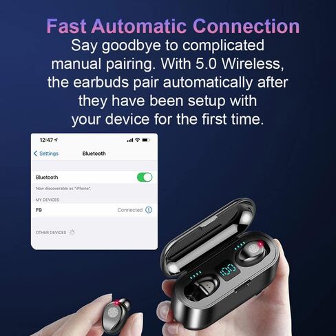 Acuvar Fully Wireless Bluetooth 5.0 Rechargeable IPX7 Waterproof Earbud Headphones w Microphone, 2000mAh USB Smart Dual Charging Case/Stand Surround Stereo Bass and Passive Noise Cancelling (Blue) in Saudi Arabia