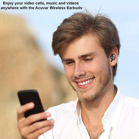 Acuvar Fully Wireless Bluetooth 5.0 Rechargeable IPX7 Waterproof Earbud Headphones w Microphone, 2000mAh USB Smart Dual Charging Case/Stand Surround Stereo Bass and Passive Noise Cancelling (Blue) in Saudi Arabia