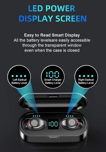 Acuvar Fully Wireless Bluetooth 5.0 Rechargeable IPX7 Waterproof Earbud Headphones w Microphone, 2000mAh USB Smart Dual Charging Case/Stand Surround Stereo Bass and Passive Noise Cancelling (Blue) in Saudi Arabia