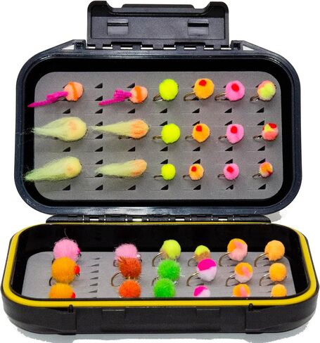 24/36/50/66 Premium Hand Tied Fly Fishing Flies Assortment | Waterproof Fly Boxes | Dry, Wet, Nymphs, Streamers, Wooly Buggers, Terrestrials | Trout, Bass Lure Set, Kit, Gift in Kuwait
