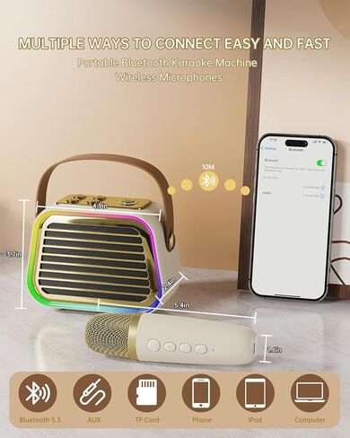 Karaoke Machine for Kids Adults,Portable Bluetooth 5.3 Karaoke Speaker,Mini Karaoke Machine with 2 Wireless Microphones,LED Lights for Home Party,Christmas Brithday Ideal Gifts for Girls Boys in Saudi Arabia