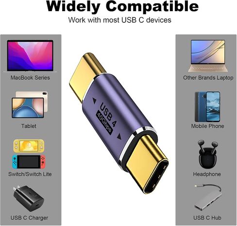AreMe 2 Pack USB C Male to Male Adapter, USB Type C Coupler Extender Support 100W, 40Gbps, 8K@60Hz for Thunderbolt 4/3, MacBook Pro/Air, Laptop, Phones and More Type C Devices (Purple) in Kuwait