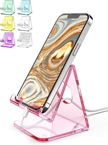 TOPGO Acrylic Cell Phone Stand, Clear Phone Holder for Office Desk, Vanity, Kitchen, Bedside Table, Compatible with iPhone/Smartphones/iPad/Switch/Kindle, Office Desk Accessories in Kuwait