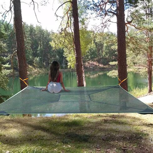 Generic Camping Hammock, 13ft Square Hammock Max 660 Lbs for 4-5 Adults Kids, Multi Person Tree Hammock with 4 Ratchet Tie Down Straps & Net Pocket, Portable Outdoor Travel(157in/400cm) in Saudi Arabia