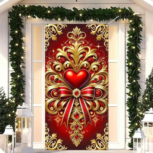 Valentine's Day Door Cover 71x35 Inch Cat Valentine's Day Door Cover Decorations Backdrop Valentines Front Door Hanging Banner Photography Background for Valentine's Day Wedding Anniversary in Kuwait