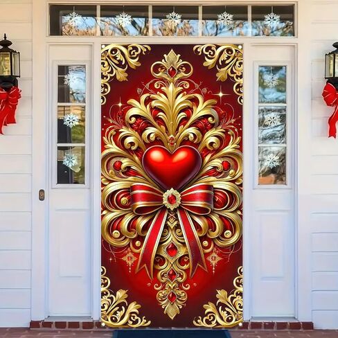Valentine's Day Door Cover 71x35 Inch Cat Valentine's Day Door Cover Decorations Backdrop Valentines Front Door Hanging Banner Photography Background for Valentine's Day Wedding Anniversary in Kuwait