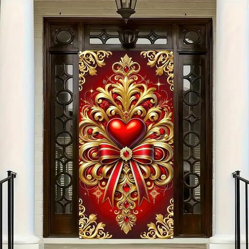 Valentine's Day Door Cover 71x35 Inch Cat Valentine's Day Door Cover Decorations Backdrop Valentines Front Door Hanging Banner Photography Background for Valentine's Day Wedding Anniversary in Kuwait