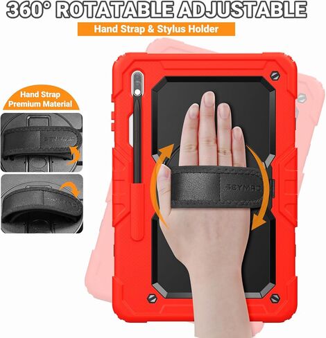 SEYMAC for Samsung Galaxy Tab S7 FE/Tab S8 Plus/ S7 Plus Case 12.4'', Heavy Duty Full-Body Shockproof Protective Case with Screen Protector, Rotating Stand, Hand/Shoulder Strap and Pen Holder, Black in Saudi Arabia