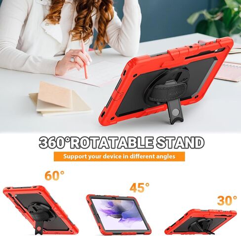 SEYMAC for Samsung Galaxy Tab S7 FE/Tab S8 Plus/ S7 Plus Case 12.4'', Heavy Duty Full-Body Shockproof Protective Case with Screen Protector, Rotating Stand, Hand/Shoulder Strap and Pen Holder, Black in Saudi Arabia