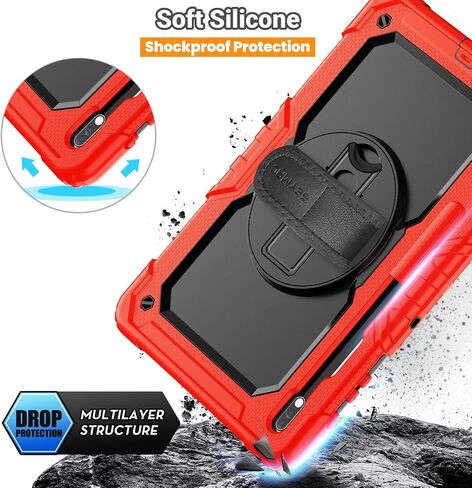 SEYMAC for Samsung Galaxy Tab S7 FE/Tab S8 Plus/ S7 Plus Case 12.4'', Heavy Duty Full-Body Shockproof Protective Case with Screen Protector, Rotating Stand, Hand/Shoulder Strap and Pen Holder, Black in Saudi Arabia