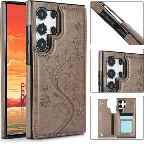 Phone Case for Samsung Galaxy S24 Ultra 5G with Tempered Glass Screen Protector Card Holder Wallet Cover Stand Flip Leather Cell Accessories S24Ultra 24S S 24 24Ultra 2024, 6.8 inch Women Men Blue in Saudi Arabia