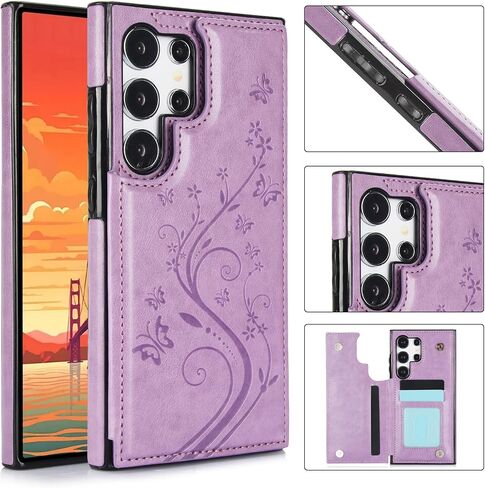 Phone Case for Samsung Galaxy S24 Ultra 5G with Tempered Glass Screen Protector Card Holder Wallet Cover Stand Flip Leather Cell Accessories S24Ultra 24S S 24 24Ultra 2024, 6.8 inch Women Men Blue in Saudi Arabia