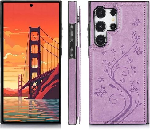 Phone Case for Samsung Galaxy S24 Ultra 5G with Tempered Glass Screen Protector Card Holder Wallet Cover Stand Flip Leather Cell Accessories S24Ultra 24S S 24 24Ultra 2024, 6.8 inch Women Men Blue in Saudi Arabia