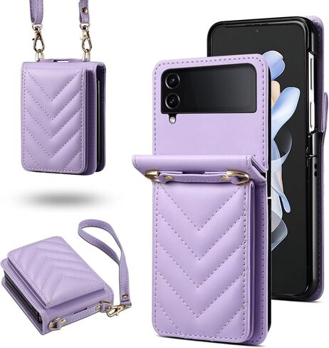 Compatible with Samsung Galaxy Z Flip 4 5G 2022 Wallet Case and Crossbody Wrist Strap Lanyard Credit Card Holder Stand Luxury Leather Slim ZFlip4 Z4 Flip4 4Z Phone Cover for Women Men Brown in Saudi Arabia