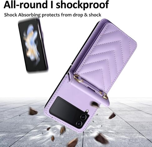 Compatible with Samsung Galaxy Z Flip 4 5G 2022 Wallet Case and Crossbody Wrist Strap Lanyard Credit Card Holder Stand Luxury Leather Slim ZFlip4 Z4 Flip4 4Z Phone Cover for Women Men Brown in Saudi Arabia