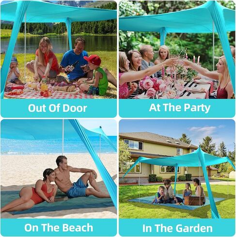 Beach Tent Sun Shelter UPF50+, 10x10 FT Family Beach Shade Canopy with 4 Aluminum Poles, Beach Blanket, Carrying Bag and Sand Shovel, Outdoor Pop Up Tent for Beach Camping Trips in Saudi Arabia